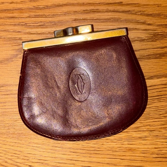 Cartier Handbags - Vintage Cartier Leather Kiss Lock Coin Purse